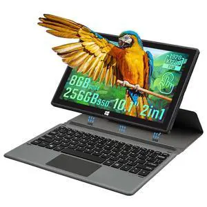 BINTEC 10.1 Inch Windows 11 2-in-1 Thin and Light Dual-Camera Tablet with Touch Screen, 1920×1200IPS, Comes with Magnetic Keyboard,Bluetooth 4.2,Wireless WiFi,Type-C (Black, 8G+256GB SSD)