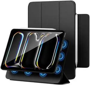 SANDUODD for iPad Pro 13 inch Case 2024, Detachable Magnetic Rotating Protective PU Leather Case with Pencil Holder (Black)