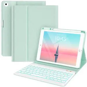 Keyboard case for iPad 5th/6th Generation 2017/2018, 9.7 Inch iPad Air 2 Case with Keyboard, Removable Wireless Backlit Keyboard Detachable, Folio Smart Cover, Tablet Case with Pencil Holder(Green)