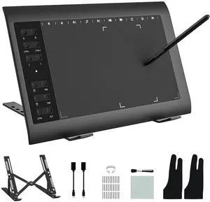 Graphics Drawing Tablet TEROW,10x6 inch Digital drawing tablet with Bracket and 8192 Levels Stylus for PC/Mac/Android 5.0 for Drawing and Online Teaching,Drawing pad drawing borard and Computer tablet