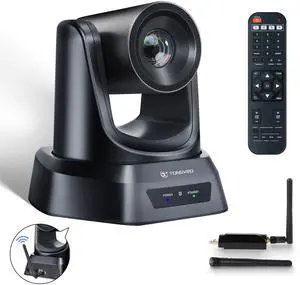 TONGVEO 5.8GHz Wireless Conference Room Webcam, Church Live Streaming 3X USB 1080P 60fps PTZ Camera for Worship Services Online Conference, Works with Zoom, OBS Easy to Set Up