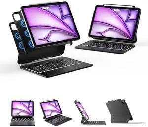 Magic Keyboard Case Compatible with iPad Air 11-inch M3/M2(2025/2024), Pro 11-inch (4th/3rd/2nd/1st) Gen, 10.9-inch Air 5th/4th Gen with Pencil Holder, Four-Corner Protective Cover, Black[NOT FOR M4]