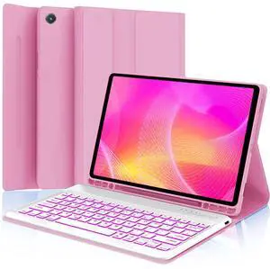 Keyboard Case for Samsung Galaxy Tab A9 Plus 11 inch (SM-X210/X216/X218) 2023,7 Color Backlite 5G A9+ Keyboard Magnetic Case with S Pen Holder(Pink)