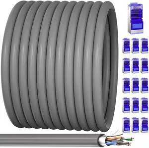 Cat 6 Outdoor Ethernet Cable 250ft (16 RJ45 Connectors), 23AWG Shielded Ethernet Cable Cat 6 Bulk, FTP, Waterproof, Direct Burial, In-Ground, UV Resistant, Network, LAN, Internet, Cat6 Cable -250 Feet