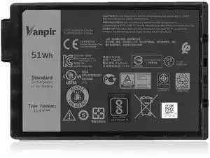 VANPIR 7WNW1 Laptop Battery, 11.4V 51Wh 4342mAh 3-Cell Compatible with Dell Latitude 7424 5424 5420 Rugged Extreme Series Notebook DMF8C 0DMF8C Black