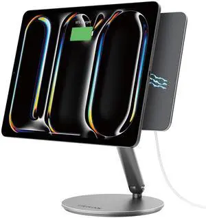 LULULOOK Magnetic Wireless Charging Stand for iPad Pro 11" M4 (2024) Only, 360° Rotating Base with Anti-Slip Pad, Aluminium Alloy Foldable iPad Pro Stand Tablet Holder for Desk, USB C Cable Included