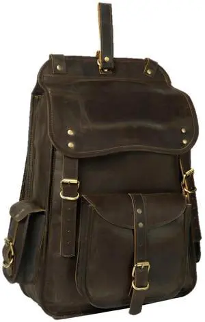 Satchel And Fable Vintage Full Grain 21 Inch Leather Laptop Large Backpack Casual Bookbag Daypack Camping Travel Rucksack Knapsack