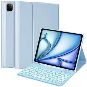 MMK for iPad Air 13 inch (M2) 2024 & for iPad Pro 12.9 Case with Keyboard, Keyboard case for iPad Pro 12.9 inch 6th 5th & iPad Air 13 inch, Backlit Bluetooth Wireless Keyboard with Pencil Holder,Blue