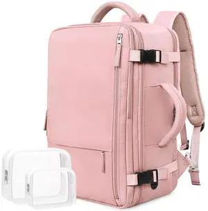 Rinlist Travel Laptop Backpack Carry On Backpack for Men Women Flight Approved College School Computer Bag for Business Hiking Personal Item Backpack Fits 15.6 Inch Notebook Pink