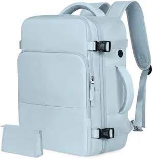 Rinlist Travel Backpack for Men Women, Carry on Backpack Flight Approved, Personal Item Backpack Bag on Airplanes,Backpacks for Traveling, Travel Essentials,Light Blue