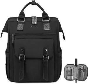 LOVEVOOK Laptop Backpack for Women, 15.6 Inch Work Business Backpacks Purse, Large Capacity Teacher Nurse Bag Work Travel Computer Backpacks, College Bookbag for School, Water Resistant Daypack, Black