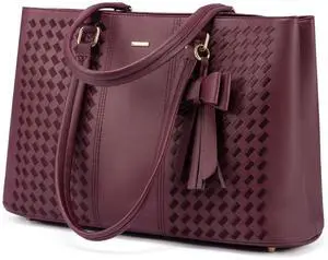 LOVEVOOK Laptop Bag for Women 15.6 Inch Tote Bags Waterproof PU Leather Briefcase Computer Women Business Office Work Bag,Purple