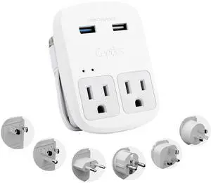 Ceptics Safest Travel Adapter Kit, Dual USB for iPhone, Chargers, Cell Phones, Laptop Perfect for Travelers - 3.6A with Qc. 3.0 Charge Faster