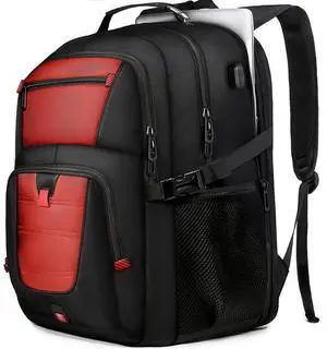 ZMMMA Large Travel Backpack, 50L Laptop Backpack for Men 17.3 Inch, TSA Approved, Heavy Duty with USB Charging, Anti Theft for College Business Work, Red