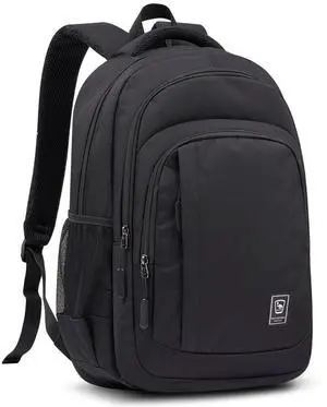 WIRABO Work Backpack for Men Travel Laptop Backpack Water-Resistant 15.6 Inch Computer Backpack Business All Black