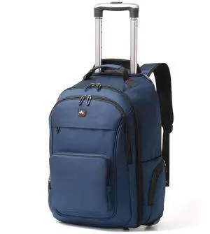 WIRABO Rolling Backpack for Adults, 17.3 inch Laptop Wheeled Backpack, Travel Backpack with Wheels, Carry on Luggage Business Trolley Suitcase Computer Bag Men Women Blue