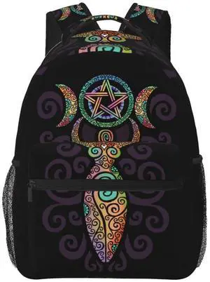 Teery-YY Backpack Wicca Wiccan Triple Moon Gaia Themed Casual Daypacks Bag for Mens Womans Girls Boys Teens, School Laptop Hiking Travel Daypack College Bookbag