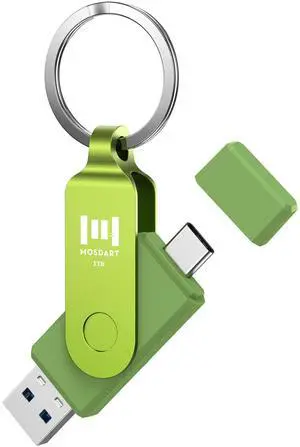 MOSDART 1TB USB3.1 Fast Speed C and A Dual Flash Drive, exFAT Memory Stick with Keychain and LED Indicator, for iPhone 15 and 16, Android Phone, iPad, MacBook, and Other Laptops, Green
