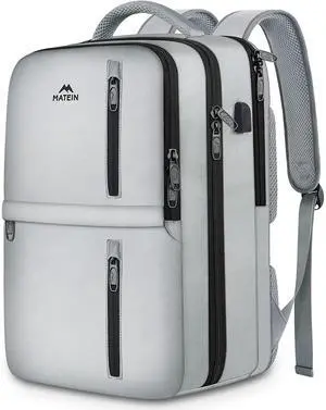 MATEIN Travel Backpack for Women & Men, Airline Approved Carry on Backpack for Airplanes with Shoe Compartment, Large Personal Item Travel Bag fits 17" Laptop, Water Resistant Weekender Daypack, Gray