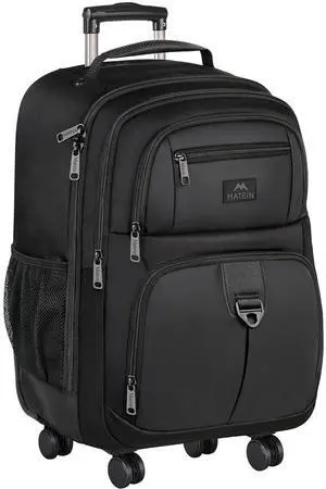 MATEIN Rolling Backpack with 4 Wheels, 17 inch Roller Travel Laptop Backpack for Women Men, Large Water Resistant Business Wheeled Bag, Airline Approved Carry on Luggage Suitcase Bag, Black