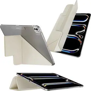 MAGEASY Case for iPad Pro 13" - Folio Case with Multi-fold, Multi-Angle Stand, Apple Pencil Holder, Stain-Resistant, Compatible with iPad Pro 13'' (2024, M4) - Facet | Starlight White