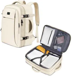 MATEIN Carry on Backpack for Women, 50L TSA Travel Backpack with Wet Bag Expandable Airline Approved Suitcase Daypack, Large Weekender Bag Water Resistant Daypack for Business Weekender, Beige