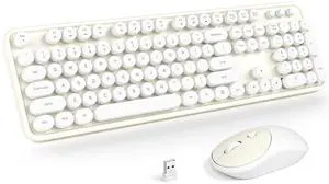 KNOWSQT Wireless Keyboard and Mouse Combo - White-Milky Full-Sized 2.4 GHz 104 Keys Typewriter Cute Keyboard, Round Keycap and Optical Mouse for Windows, Computer, PC, Laptop, Desktop
