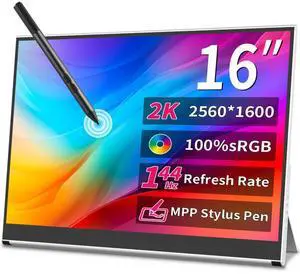 Magedok 16 Inch 2K Portable Monitor Touchscreen,144hz Gaming Monitor- MPP Stylus Pen Support - HDR,1MS, 100% sRGB,IPSVESAAnti-Glare Eye Care Mobile Display for Laptop MINI PC Mac Game Consoles NUC