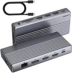 Docking Station, USB C Docking Station(13-in-1) Support Dual/Triple Display with Dual HDMI, DP, VGA, 100W PD, Gigabit Ethernet, 4USB, SD/TF Card Reader, 3.5mm Audio Multi-Port for Laptop and More
