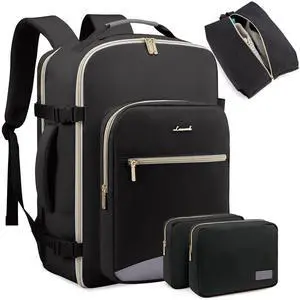 LOVEVOOK Large Travel Laptop Backpack Men&Women, 50L Flight Approved Carry On Luggage Waterproof 18inch Backpack Daypack Business Hiking Weekender Overnight Backpack with 3 Packing Cubes, Black-Grey