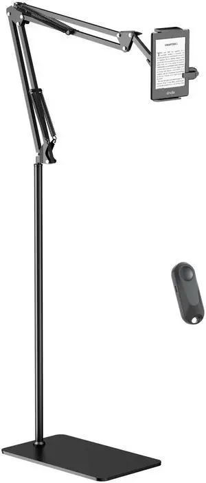 Kefotic Floor Stand for Kindle Reading in Bed with Remote Page Turner, Hands Free Tablet Arm Holder for Kindle Accessory, Compatible with iPhone Paperwhite eReader Tablet 4.5-12.9 inch (kt-sd2)