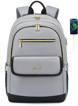 LOVEVOOK Laptop Backpack for Women,15.6 Inch Fashion Travel Backpack,Large Capacity Backpack Purse with USB,Water-resistant fits College Work Business TravelBlack & Grey