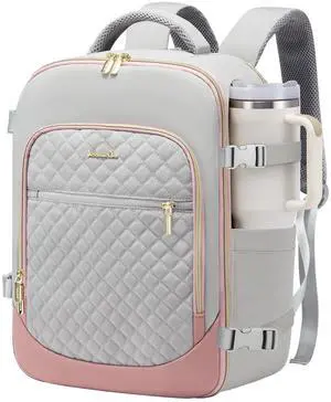 LOVEVOOK Travel Backpack for Women, 15.6in Laptop Backpack TSA Approved Carry on Luggage Personal Item Travel Bag for Business Weekender Hiking, Gray-Pink