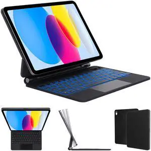 Magnetic Keyboard Case for iPad (A16) 11th Gen 2025/iPad 10th Generation 2022, Magic 10th/11th Gen Case with Keyboard, 7 Colors Backlit, Multi-Touch Trackpad, Floating Cantilever Stand,Digital Display
