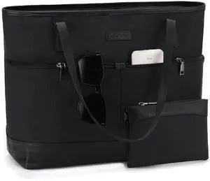 Kasqo Laptop Tote Bag for Women, 15.6 Inch Shockproof Computer Briefcase for Work with Large Capacity Waterproof Lightweight Handbag Shoulder Professional Office Work Bag Black