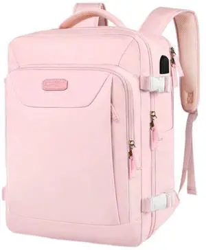 JCDOBEST Travel Backpack for Women, Carry On Backpack with USB Charging Port, TSA 15.6inch Laptop Backpack Flight Approved, College Nurse Bag Casual Daypack for Weekender Business Hiking, Pink
