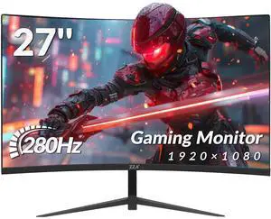 ZZA Gaming Monitor,27 Inch FHD Curved Monitor,280Hz,1ms Computer Monitor,Eye-Care Display with HDMI,DP,Frameless,FreeSync,Wall Mountable for Office and Home