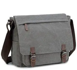Messenger Bag for Men and Women, Retro Canvas Shoulder Bag Satchel For College fit 13.3 Inch Laptop (Grey)