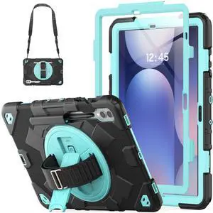 HXCASEAC Case for Samsung Galaxy Tab S10+ Plus / S9 Fe+ / S9+ 5G 12.4 inch Protective with Screen Protector/S Pen Holder/ 360 Rotating Stand Hand Strap - Light Blue
