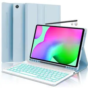 HAASHADA Keyboard Case for Samsung Galaxy Tab S6 Lite 10.4" 2024 2022/2020(SM-P610/P613/P615/P619), Backlit Keyboard Case Detachable Slim Stand Cover S Pen Holder (Sky Blue)