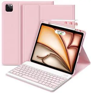 GOKOCO for iPad Air 13" M3 2025/Air 13 inch M2 2024 Case with Keyboard-Keyboard Case for iPad Pro 12.9" 6th/5th/4th/3rd Gen with Pencil Holder,Detachable Keyboard,Auto Sleep/Wake Function-Pink