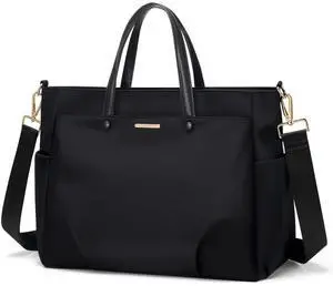 Laptop Shoulder Bag 14 Inch, Computer Shoulder Bag Large Work Tote Bag for Women, Laptop Carrying Case Stylish Handbag for Business Travel (Black)