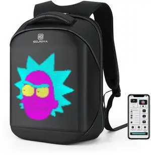 Gelrova LED Backpack with App Control City Serise, 17 Inch Cool DIY Pixel Art Animation Fashion Programming Laptop Backpack, Unique Gift for Men or Women