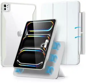 ESR for iPad Pro 11 Inch Case 2024 5th Gen (M4), iPad Pro 11 Case with Pencil Holder, Removable Magnetic Cover, Vertical Stand, Fully Supports Pencil Pro and Pencil(USB-C), Rebound 360 Series, White