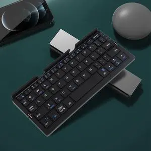 FOSA Folding Bluetooth Keyboard, Portable Pocket Foldable Mini Keyboard with Aluminum Alloy Housing for Tablets & Phones (Black Gray)