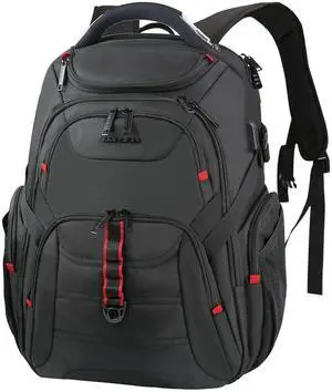 EMPSIGN Travel Laptop Backpack for men, 17.3 Inch Computer Backpack, 45L Anti-Theft Business Laptop Backpack with USB Charging Port, Water-Repellent Work College School Backpack for Men Women, Black