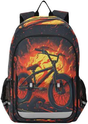 senya School Backpack Kids College Rucksack Travel Bookbag Fashion Back Pack Girls Boys Bike Red Black Color Flames