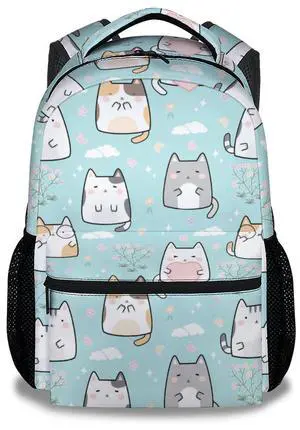 CUNEXTTIME Cat Backpack for Girls Boys, 16 Inch Green Backpacks for School, Cute Lightweight Durable Bookbag for Kids