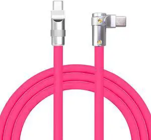 chubbycable FlexElbow Pro - 90 Degree Design 240W Fast Charge Cable Ultra-Thick Silicone Right Angle USB C Cable Phone Tablets Charging Cord, Rose Red, Type-C to Type-C, 8.5FT