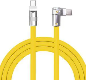 chubbycable FlexElbow Pro - 90 Degree Design 240W Fast Charge Cable Ultra-Thick Silicone Right Angle USB C Cable Phone Tablets Charging Cord, Yellow, Type-C to Type-C, 9.8FT